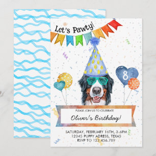 Bernese Mountain Låter Pawty Hund Födelsedagsfiran Inbjudningar