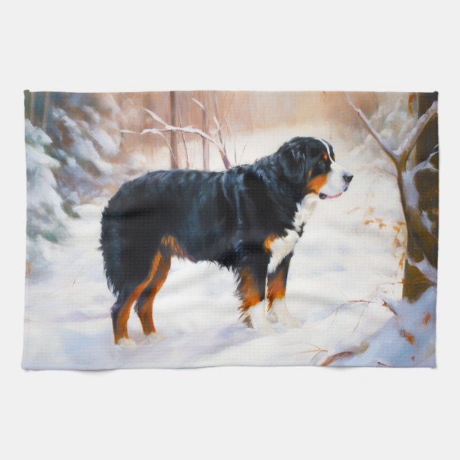 Bernese Mountain Let It Snow Jul  Kökshandduk (Horisontell)