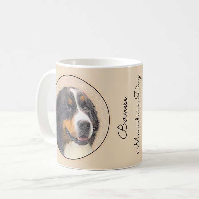 Bernese Mountain-målning - Original Hund Art Kaffemugg (Framsida vänster)