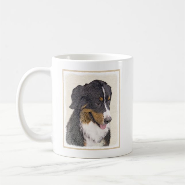 Bernese Mountain-målning - Original Hund Art Kaffemugg (Vänster)
