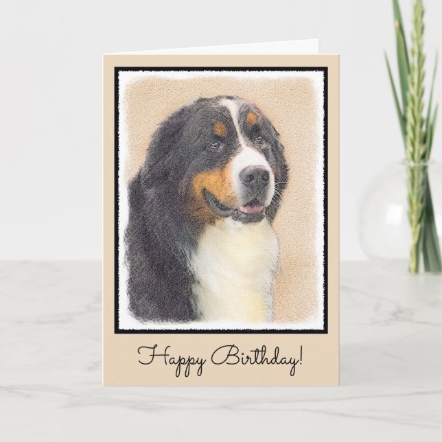 Bernese Mountain-målning - Original Hund Art Kort (Framsida)