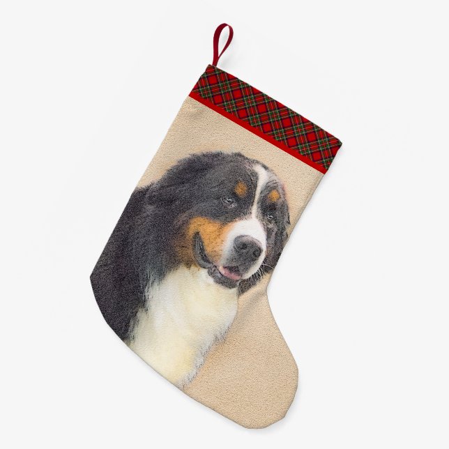Bernese Mountain-målning - Original Hund Art Liten Julstrumpa (Framsidan (Hängande))