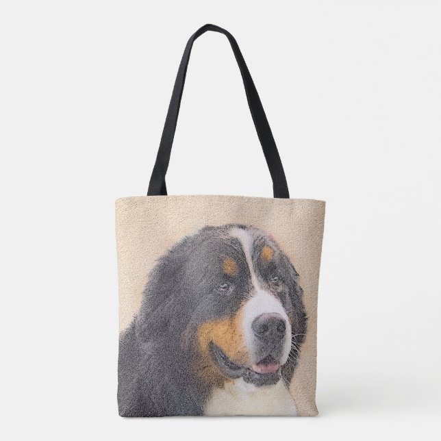 Bernese Mountain-målning - Original Hund Art Tygkasse (Baksida)