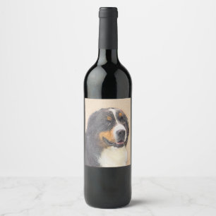 Bernese Mountain-målning - Original Hund Art Vinflaska Etikett