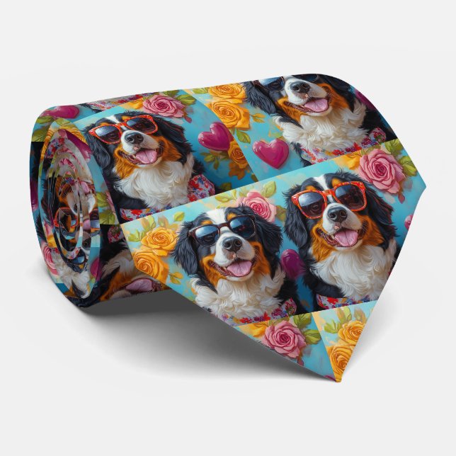 Bernese Mountain med hjärtegrenar Valentinesdag Slips (Rullad)