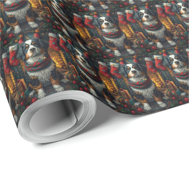 Bernese Mountain med julklappar Eldstad Presentpapper (Rulle Hörn)