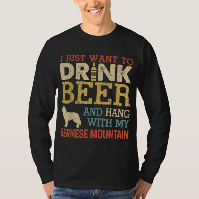 Bernese Mountain Pappa Drink Beer Håll ut med Hund T Shirt (Framsida)