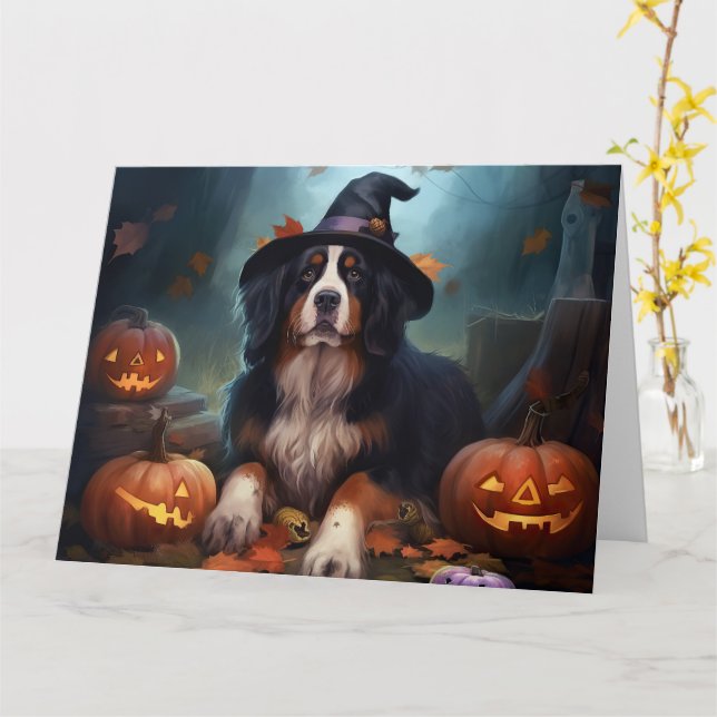 Bernese Mountain Pumpkins Halloween Scary Kort (Gul blomma)