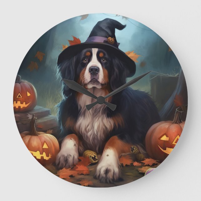 Bernese Mountain Pumpkins Halloween Scary Stor Klocka (Framsida)