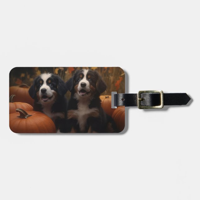 Bernese Mountain Puppy Autumn Delight Pumpkin Bagagebricka (Horisontell Framsida)