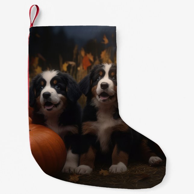 Bernese Mountain Puppy Autumn Delight Pumpkin Liten Julstrumpa (Framsidan)