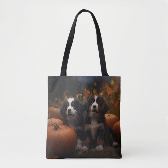 Bernese Mountain Puppy Autumn Delight Pumpkin Tygkasse (Framsida)