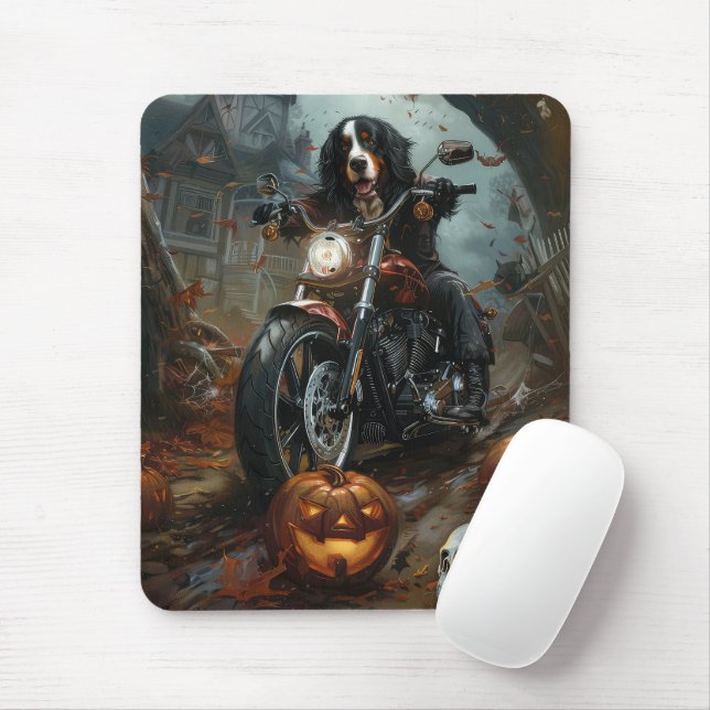 Bernese Mountain Riding Motorcykel Halloween Scary Musmatta (Med mus)
