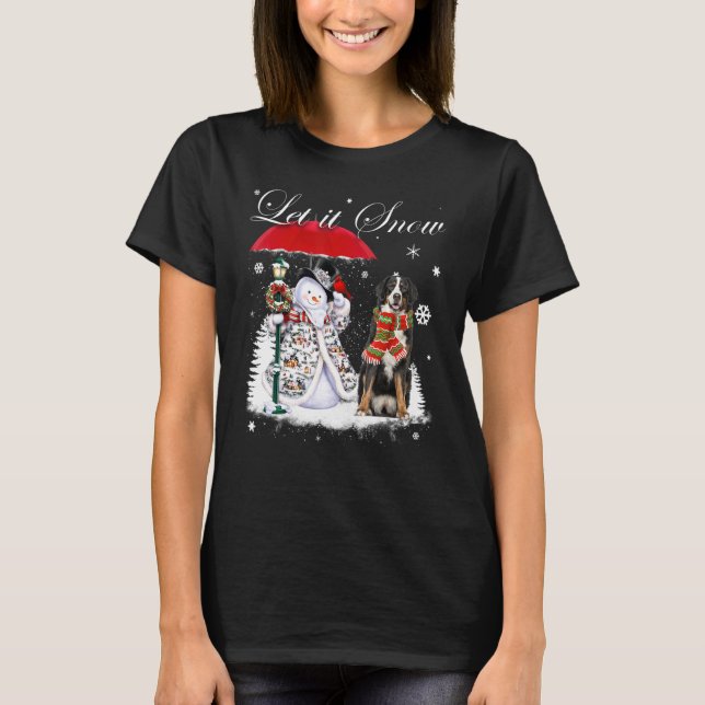 Bernese Mountain Santa Hund jul Snögubbe Julafton T Shirt (Framsida)
