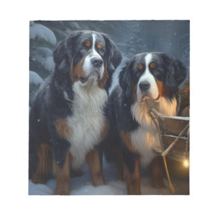 Bernese Mountain Snowy Sleigh Juldekretet Anteckningsblock