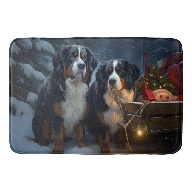 Bernese Mountain Snowy Sleigh Juldekretet Badrumsmatta (Framsidan)