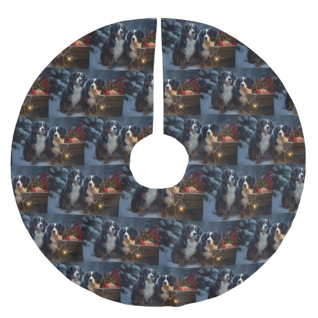 Bernese Mountain Snowy Sleigh Juldekretet Julgransmatta Borstad Polyester (Framsidan)