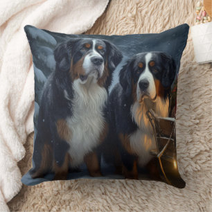 Bernese Mountain Snowy Sleigh Juldekretet Kudde