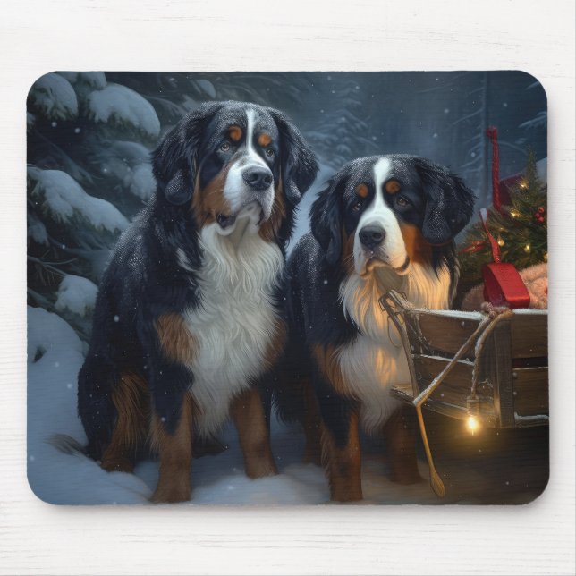 Bernese Mountain Snowy Sleigh Juldekretet Musmatta (Framsidan)