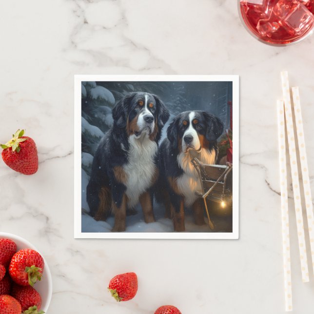 Bernese Mountain Snowy Sleigh Juldekretet Pappersservett (Insitu)