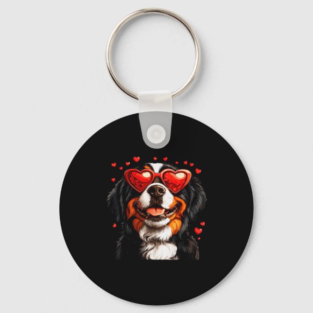 Bernese Mountain Söt Berner Hund Älskare Alla Hjär Nyckelring (Framsida)