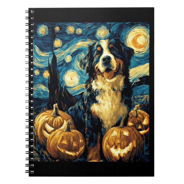 Bernese Mountain Söt Hund Halloween Jack O Lantern Anteckningsbok (Framsidan)