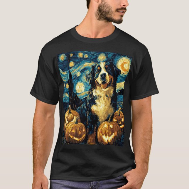 Bernese Mountain Söt Hund Halloween Jack O Lantern T Shirt (Framsida)