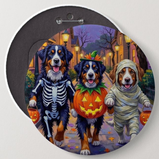 Bernese Mountain Trick-or-Treating in Halloween Knapp (Framsida & baksida)