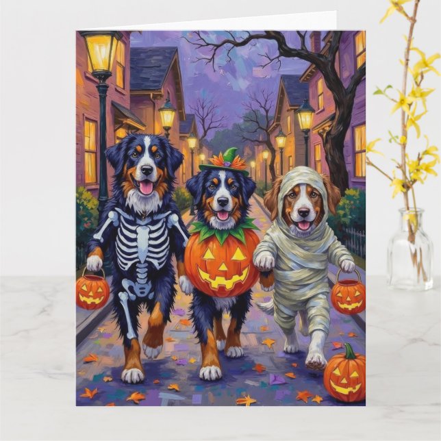 Bernese Mountain Trick-or-Treating in Halloween Kort (Gul blomma)