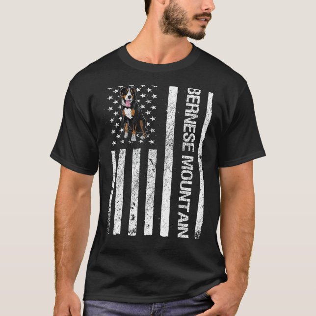 Bernese Mountain USA flagga Bernese Mountain Owner T Shirt (Framsida)