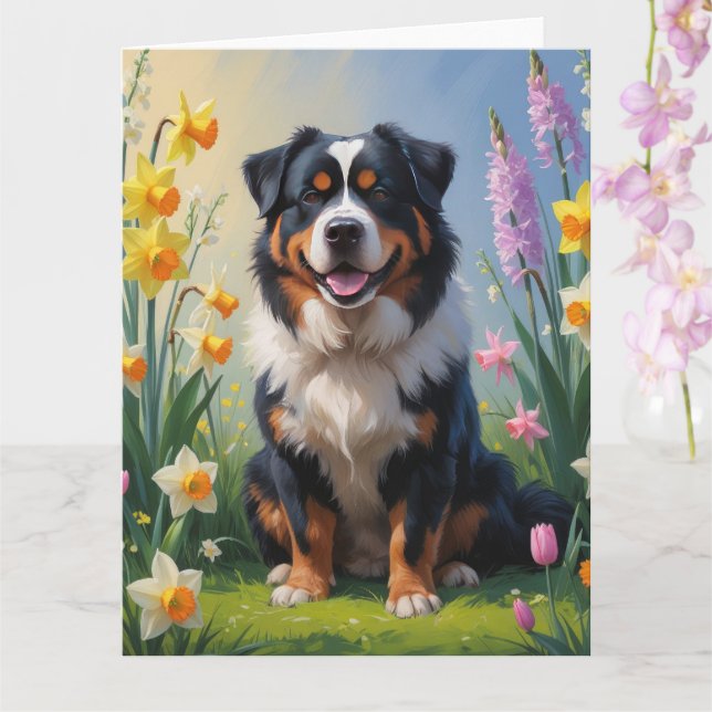 Bernese Mountain Vårblomster Målning Kort (Orkide)