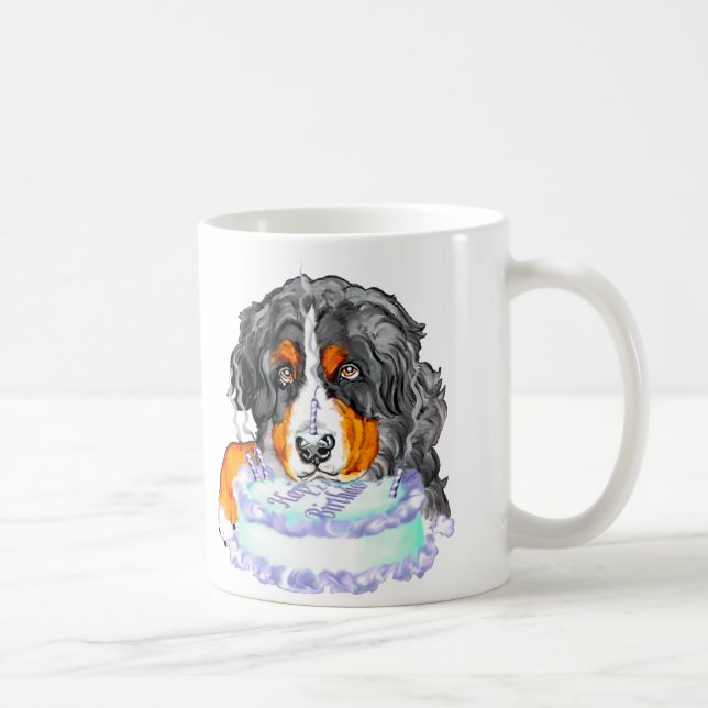 Bernese Mt Hund Cake Ansikte Birthday Kaffemugg (Höger)