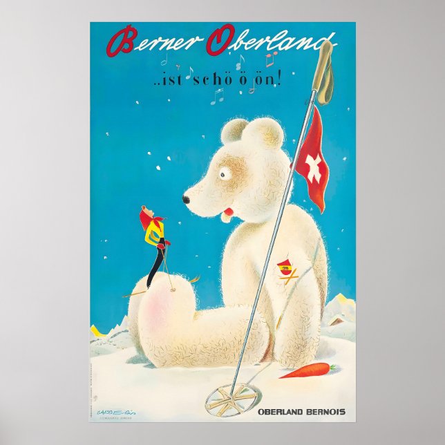 Bernese Oberland Schweiz Vinter Skidposter Poster (Framsidan)