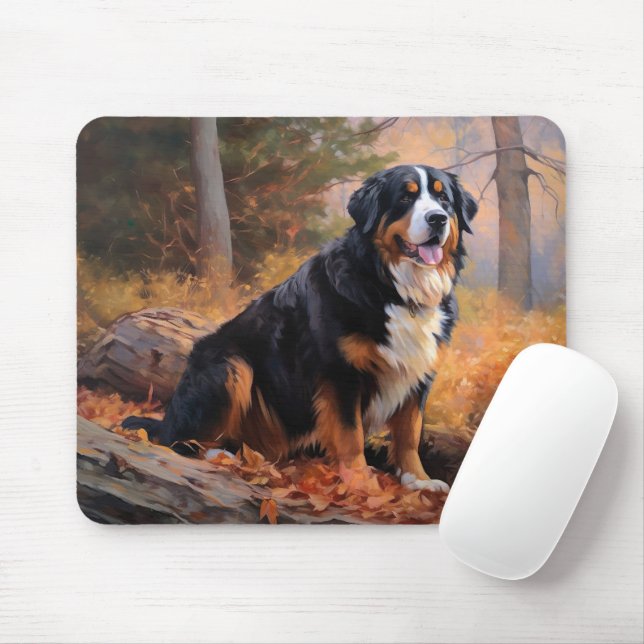 Bernesisk bergshund på hösten Löv faller Inspirera Musmatta (Med mus)