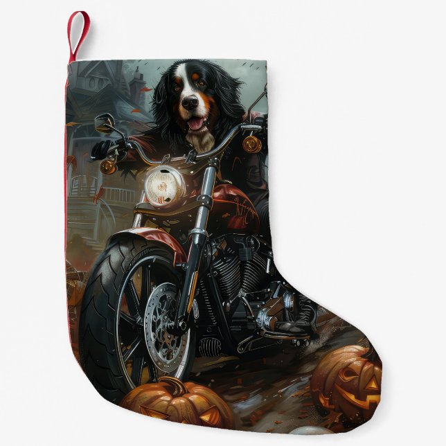 Bernesiska Berg Ridande Motorcykel Halloween Skräc Liten Julstrumpa (Framsidan)