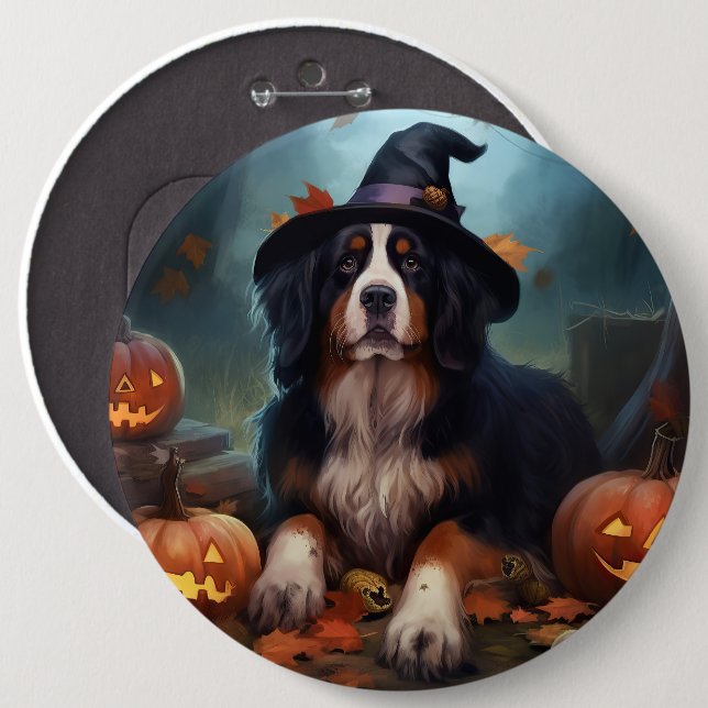 Bernesiska Bergs Pumpafest Halloween Skräcklig Knapp (Framsida & baksida)