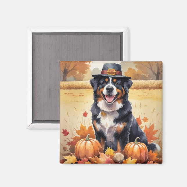 Bernesiska Bergshundar Höstblad Thanksgiving Konst Magnet (Front/Back)