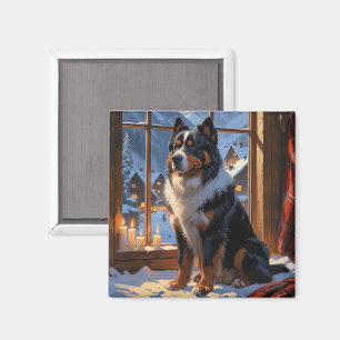 Bernesiska Bergshundar Med Julbelysning Semester Magnet
