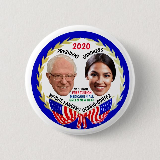 Bernie Sanders / AOC 2020 Knapp (Framsida)