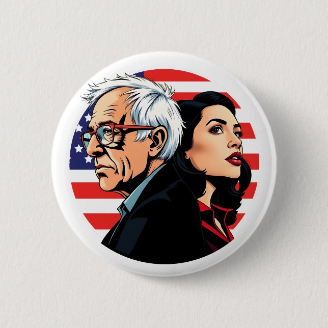 Bernie Sanders & AOC Fighting Oligarchy Tour Fight Knapp (Framsida)
