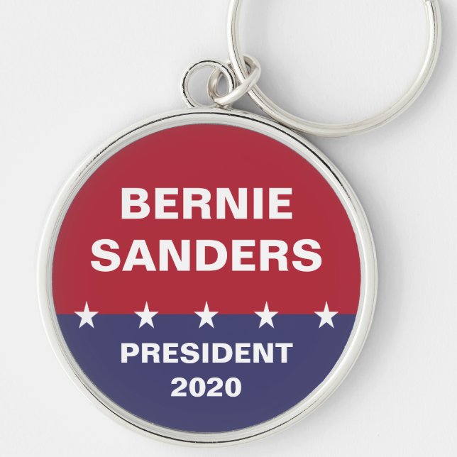 BERNIE SANDERS för president 2020 Rund Silverfärgad Nyckelring (Framsidan)