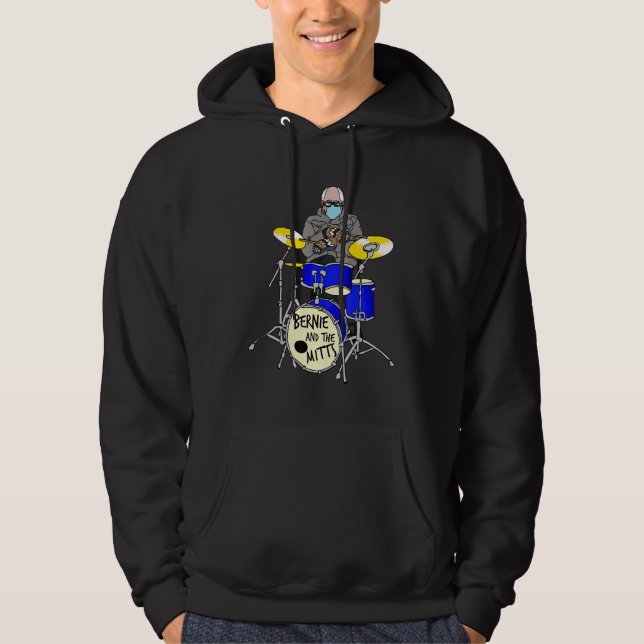 Bernie Sanders Mittens Drumming Drum Inauguration Hoodie (Framsida)