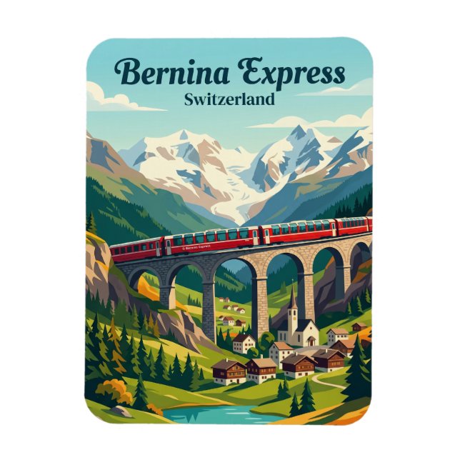 Bernina Express, schweiziska alperna Schweiz Magnet (Vertikal)