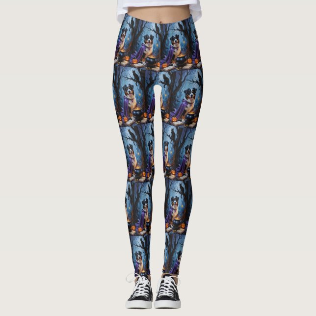 Bernsensisk Bergshund Whimsical Halloween-målning Leggings (Framsida)