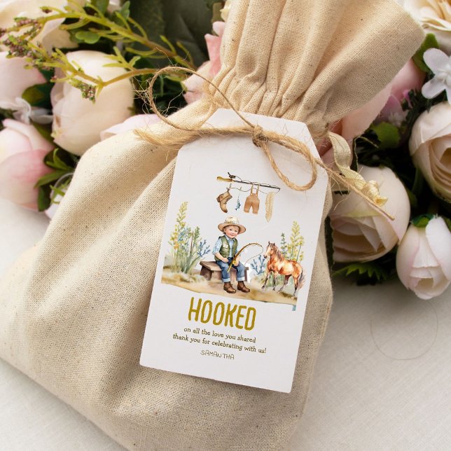 Beroende av all kärlek Fiskare Derby Baby Shower Presentetikett (Skapare uppladdad)