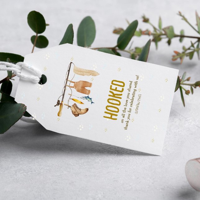 Beroende av all kärlek Fiskarens baby shower Presentetikett (Skapare uppladdad)