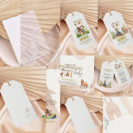 Beroende av all kärlek Rustikala fisketema Baby Sh Presentetikett