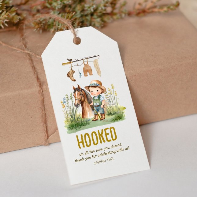 Beroende av all kärlek Rustikala fisketema Baby Sh Presentetikett (Skapare uppladdad)