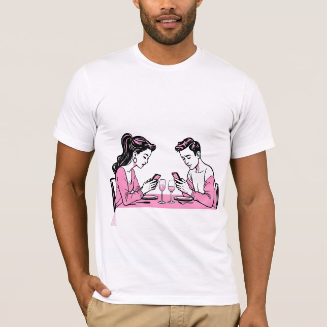 Beroende av min telefon Rolig middagsdatum för par T Shirt (Framsida)
