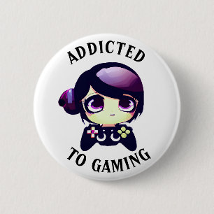 Beroende för spel Cute Kawaii Girl Gamer Knapp
